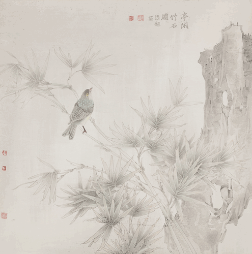 亭闲竹石图-66x66cm-张超 亭闲竹石图-66x66cm-张超
